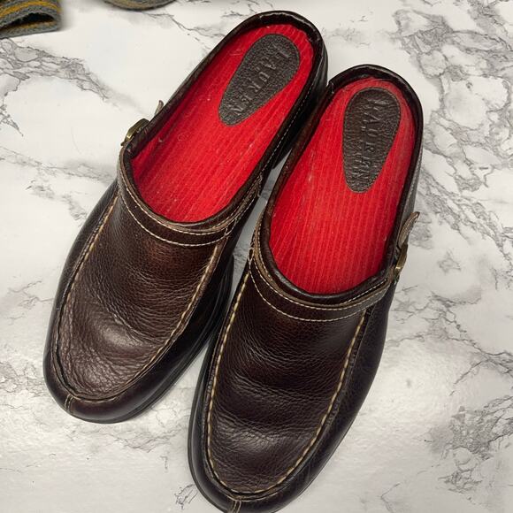 Lauren Ralph Lauren Averie Brown Leather Mules Loafers Women's 7.5 B - Picture 1 of 10